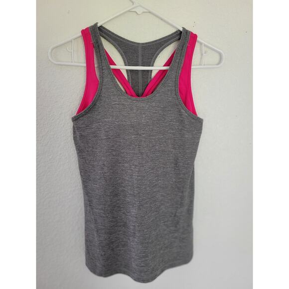 Lululemon Gray Tank Top‎ with Built-In Bra 6 - Hot Pink Accent Sports Bra #16 - Picture 1 of 6